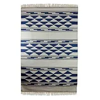 Cotton rug, 'Blue Ziggurat' (4x6) - Woven Cotton Accent Rug