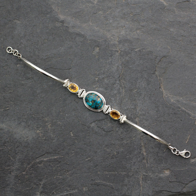 Citrine link bracelet, 'Mumbai Glam' - Artisan Crafted Silver Bracelet with Citrine India Jewellery