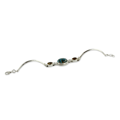 Citrine link bracelet, 'Mumbai Glam' - Artisan Crafted Silver Bracelet with Citrine India Jewellery