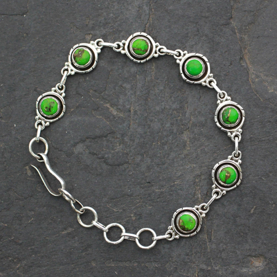 Sterling silver link bracelet, 'Green with Beauty' - Sterling Silver and Comp Turquoise Bracelet from India
