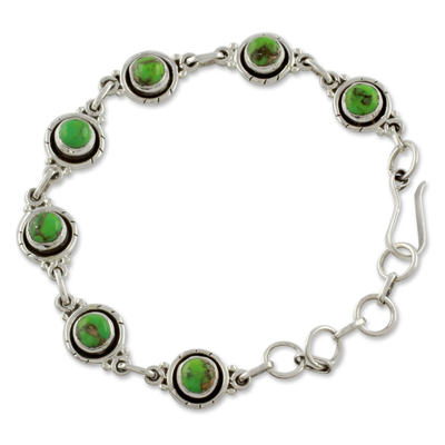 Sterling silver link bracelet, 'Green with Beauty' - Sterling Silver and Comp Turquoise Bracelet from India