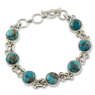Sterling silver link bracelet, 'Sky Paths' - Silver and Comp Turquoise Bracelet from India Jewelry
