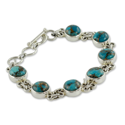 Sterling silver link bracelet, 'Sky Paths' - Silver and Comp Turquoise Bracelet from India Jewelry