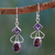 Amethyst dangle earrings, 'Bollywood Purple' - Amethyst Comp Turquoise and Silver Artisan Crafted Earrings