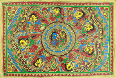 Madhubani-Gemälde - Traditionelle hinduistische Madhubani-Volkskunstmalerei