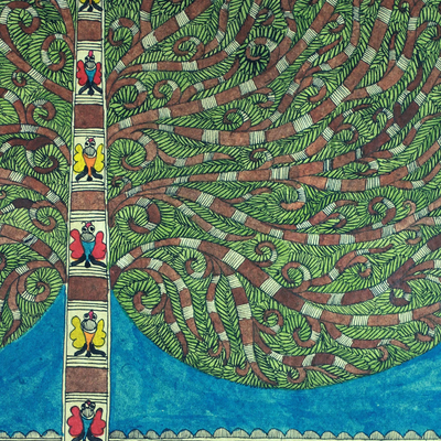 Madhubani-Gemälde – Indischer Baum des Lebens, traditionelle Malerei auf handgeschöpftem Papier