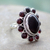 Garnet cocktail ring, 'Scarlet Petals' - Floral Jewelry Sterling Silver and Garnet Ring