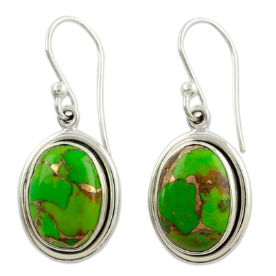 India Jewelry Silver and Green Comp Turquoise Earrings