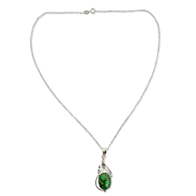 Sterling silver pendant necklace, 'Verdant Elegance' - Green Composite Turquoise Jewelry in a Silver Necklace