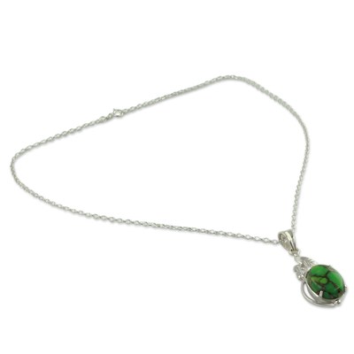 Sterling silver pendant necklace, 'Verdant Elegance' - Green Composite Turquoise Jewelry in a Silver Necklace