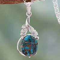 Sterling silver pendant necklace, 'Elegance' - Composite Turquoise Jewellery in a Silver Necklace