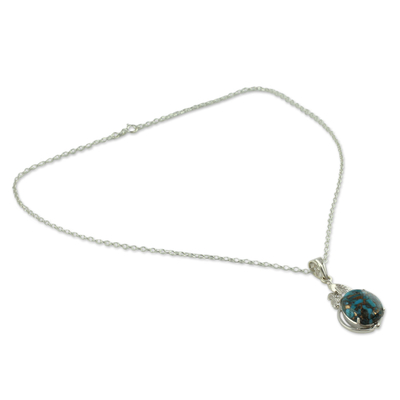 Sterling silver pendant necklace, 'Elegance' - Composite Turquoise Jewellery in a Silver Necklace