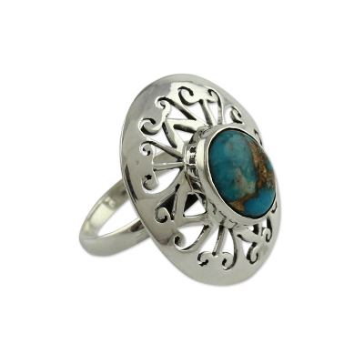 Sterling silver cocktail ring, 'Jali Blue' - Sterling Silver Cocktail Ring with Blue Gem Jewelry