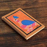 Journal, 'Gond Rooster' - Handmade India Gond Tribal Folk Art Journal with Rooster