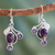 Amethyst dangle earrings, 'Dew Blossom' - Purple Turquoise and Amethyst Handmade Earrings from India