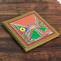 Madhubani photo album, 'Emerald Mithila Bird' - Handmade Madhubani Painting Photo Album
