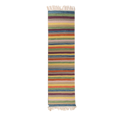 Multicolored Long Wool Dhurrie Runner from India