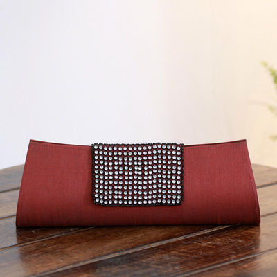 Beaded clutch evening bag, 'Ruby Allure' - Beaded Red Clutch Evening Bag