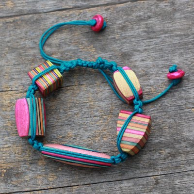 Indian elm wood beaded bracelet, 'Colors of Life' - Colorful Macrame Bracelet with Wooden Beads