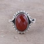 Carnelian cocktail ring, 'Sun Afire' - Carnelian Ring Artisan Crafted Sterling Silver Jewelry