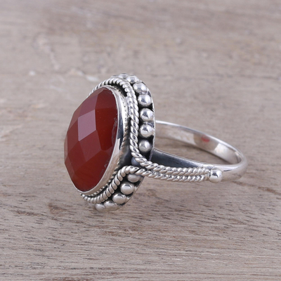 Carnelian cocktail ring, 'Sun Afire' - Carnelian Ring Artisan Crafted Sterling Silver Jewellery