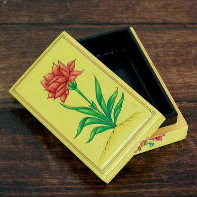 Papier mache box, 'Indian Wildflower' - Papier Mache Box