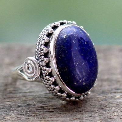 Lapis lazuli cocktail ring, 'Majestic Blue' - Handcrafted Sterling Silver and Lapis Lazuli Cocktail Ring
