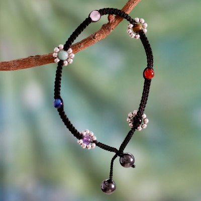 Gemstone anklet, 'Chakra Peace Spirit' - Handcrafted Chakra Anklet with Silver and Gems