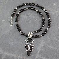 Onyx pendant necklace, 'Glorious' - Handmade Black Onyx and Silver Necklace