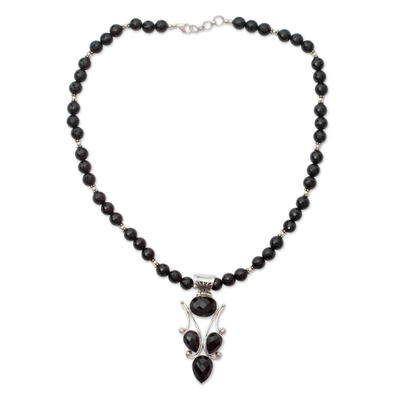 Onyx pendant necklace, 'Glorious' - Handmade Black Onyx and Silver Necklace