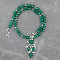 Onyx pendant necklace, 'Glorious Green' - Handmade Green Onyx and Silver Necklace