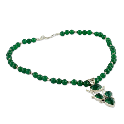 Halskette mit Onyx-Anhänger - Handgefertigte Halskette aus grünem Onyx und Silber