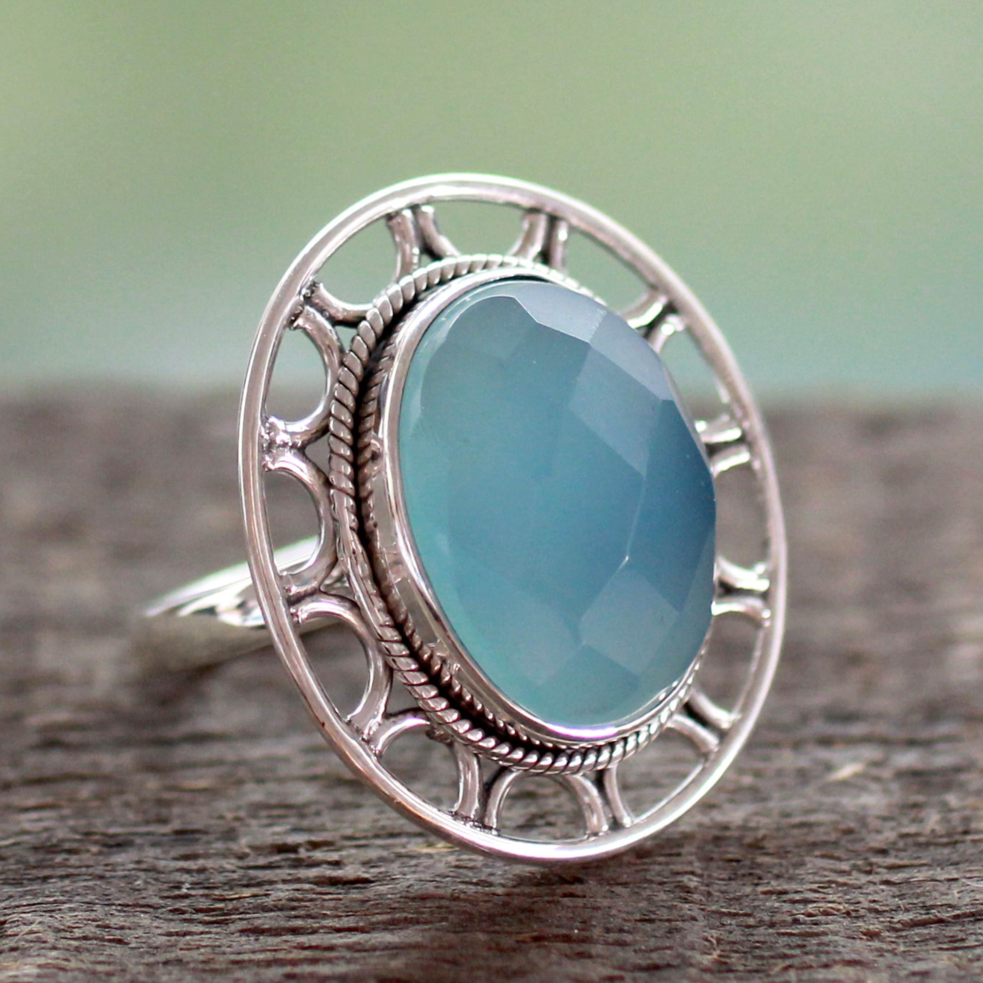 UNICEF Market | Silver Ring with Blue Chalcedony Stone - Circle of Sky