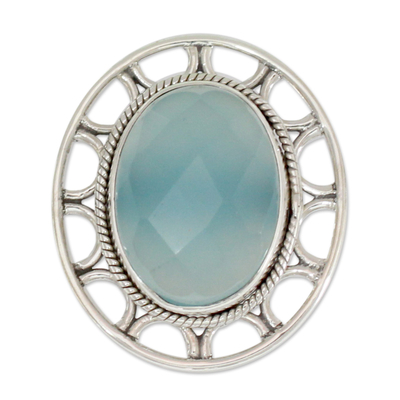 Chalcedony cocktail ring, 'Mumbai Sky' - Modern Silver Ring with Blue Chalcedony