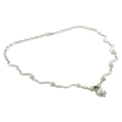 Cultured pearl pendant necklace, 'Angel Love' - Artisan Crafted Cultured Pearl and Silver Pendant Necklace