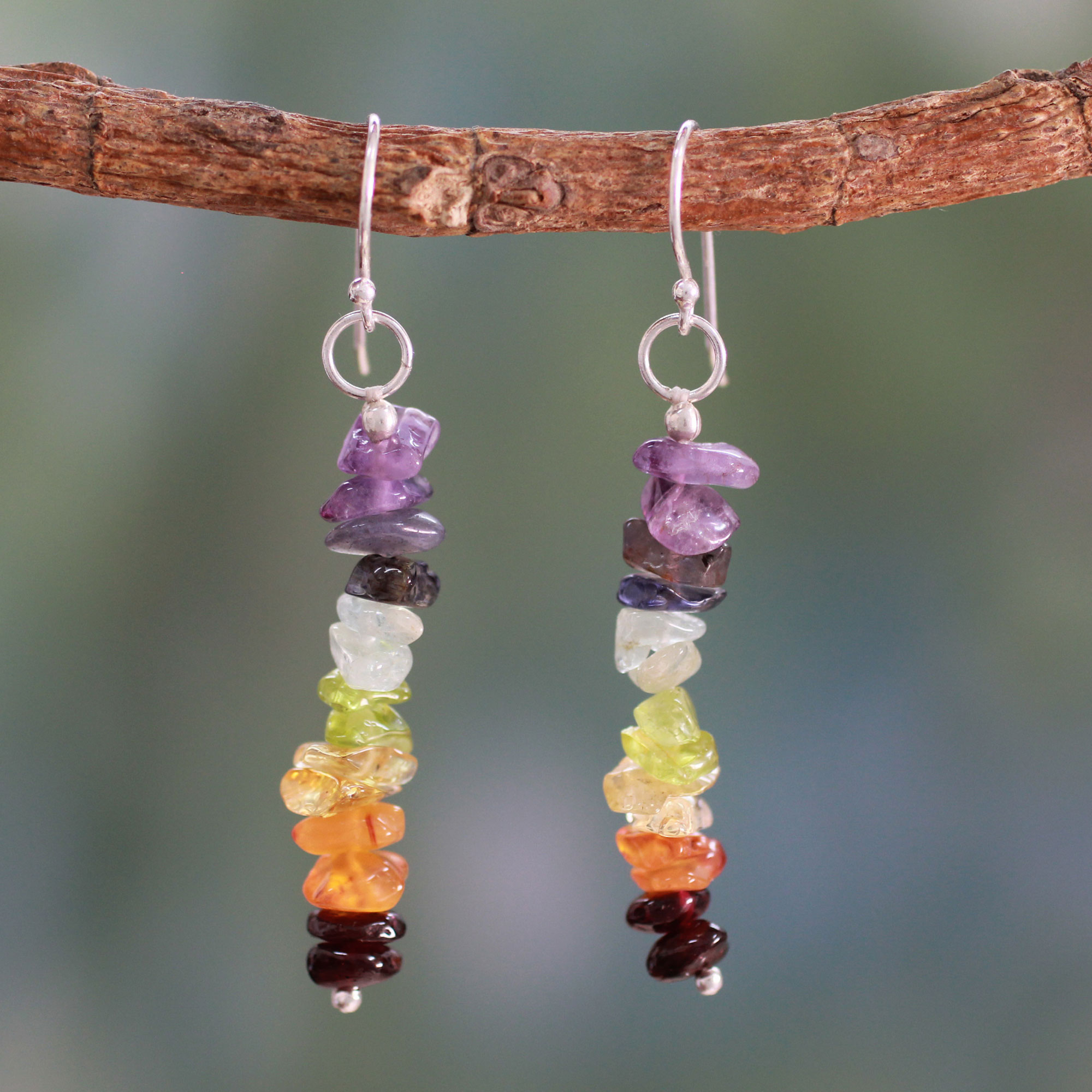 Artisan Crafted 7 Stone Chakra Earrings - Color Mantra | NOVICA