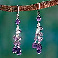 Amethyst waterfall earrings, 'Violet Cascade' - Amethyst Earrings