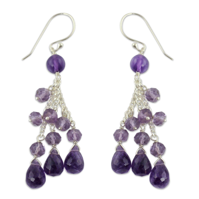 Amethyst waterfall earrings, 'Violet Cascade' - Amethyst Earrings