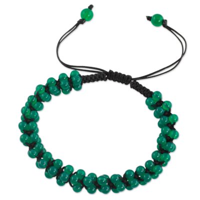 Onyx Shambhala-style bracelet, 'Tranquil Meadow' - Green Onyx Shambhala-style Bracelet Crafted by Hand