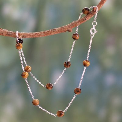 Tiger's eye station necklace, 'Golden Warmth' - Tiger's Eye Station Necklace