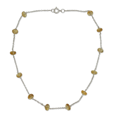 Citrine station necklace, 'Golden Warmth' - Citrine Station Necklace