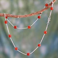 Carnelian station necklace, 'Warmth' - Carnelian Station Necklace