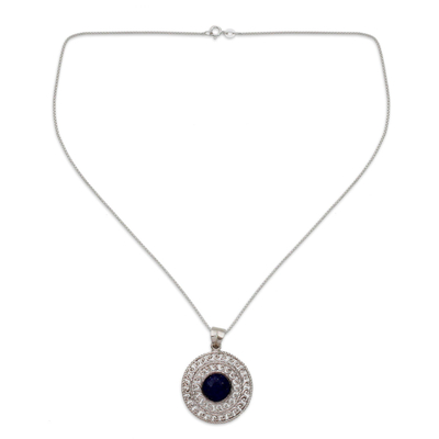 Lapis lazuli pendant necklace, 'Mystical Shield' - Sterling Silver and Lapis Lazuli Necklace from India Jewelry