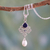 Cultured pearl and lapis lazuli pendant necklace, 'Azure Crown' - Artisan Crafted Pearl and Lapis Necklace