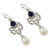 Cultured pearl and lapis lazuli dangle earrings, 'Azure Crown' - Artisan Crafted Pearl and Lapis Earrings (image p214776) thumbail