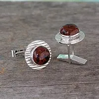 Mahogany obsidian cufflinks, 'Enigma' - Handcrafted Mahogany Obsidian Cufflinks