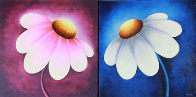 'Happy Blossoms' (diptych) - Fine Art Original Paintings from India (diptych)