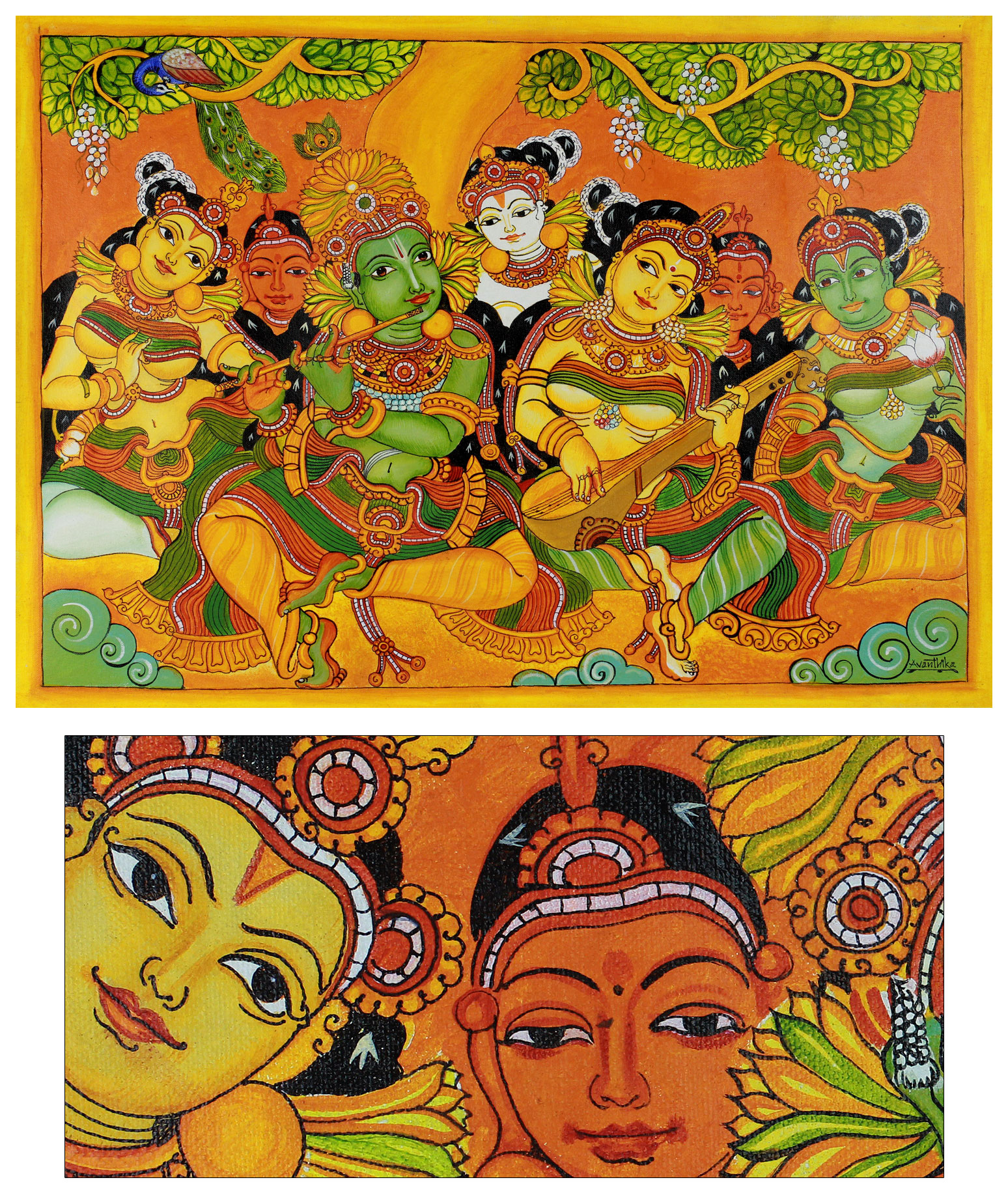 UNICEF Market | India Signed Fine Art Hinduism Painting - Krishna with ...