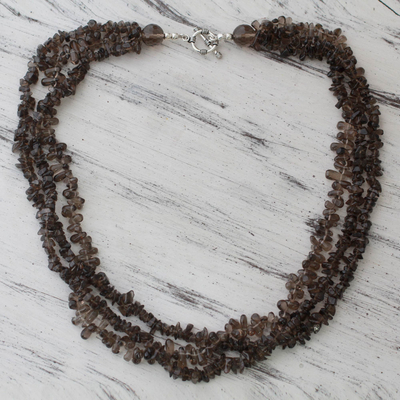 Smoky quartz strand necklace, 'Song of Dusk' - 3 Strand Smoky Quartz Necklace