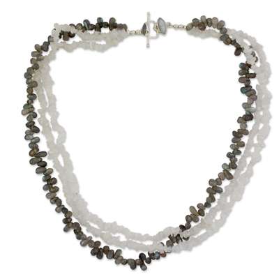 Regenbogen-Mondstein- und Labradorit-Strang-Halskette – Opulente indische Edelsteinkette